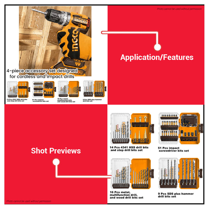 INGCO 4pcs Boxes/Set Accessories For Cordless Drill & Rotary Hammer | Power Tool Kit COS24094 - IHT