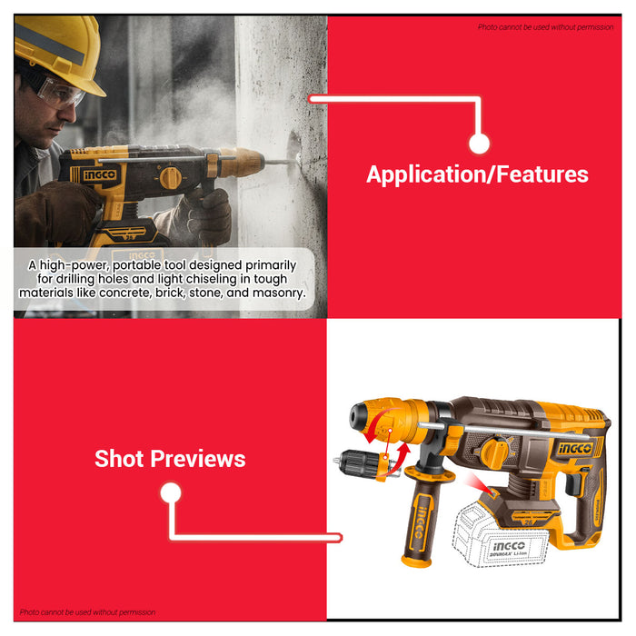 Buildmate x INGCO 20V Cordless Rotary Hammer 26mm CRHLI202689 ICPT