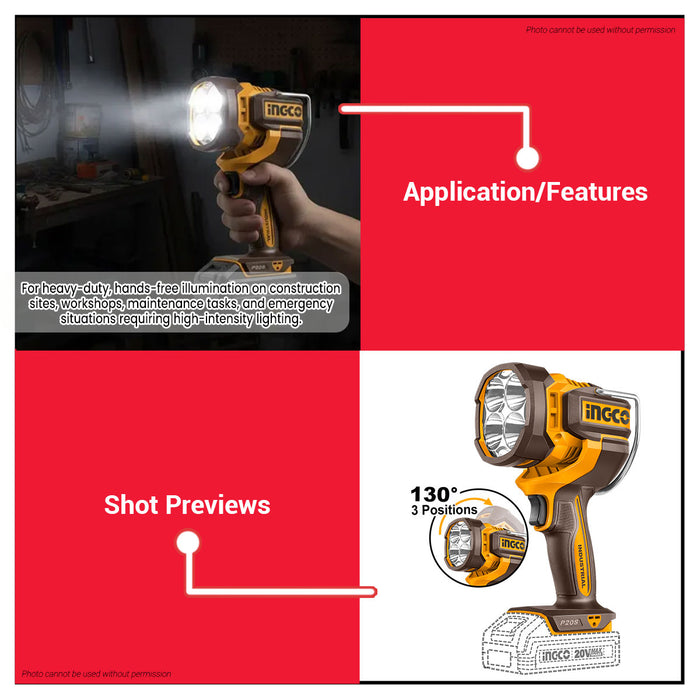 Buildmate x INGCO 20V Cordless Work Lamp 2500LM CWLI20885/CWLI20887 ICPT