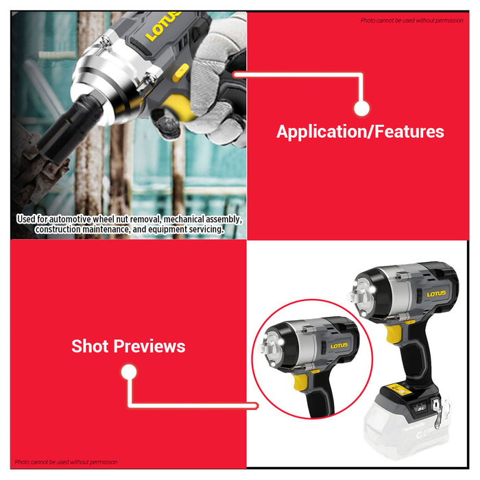 Buildmate x LOTUS 20V Brushless Impact Wrench 650Nm 1/2″ Bare Tool CXDS20V-650 LPT