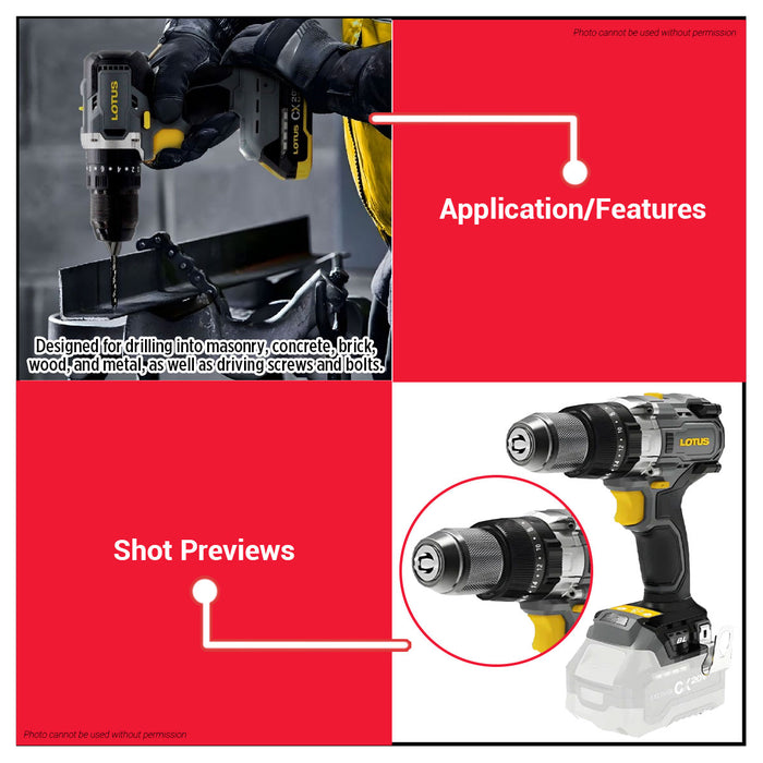 Buildmate x LOTUS 20V Brushless Impact Drill 13mm 120Nm w/ Turbo & Kickback CXHD20V-150 LPT