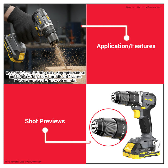 Buildmate x LOTUS 20V Cordless Impact Drill Brushless w/ Kit 50Nm CXHD20V-80BL/2 LPT