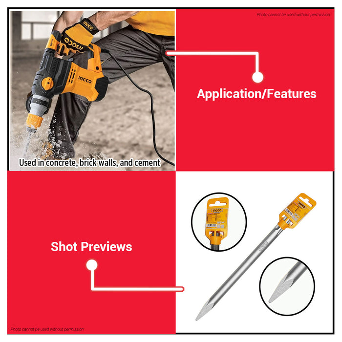 BUILDMATE Ingco SDS Max Pointed Chisel 18x300mm / 18x400mm Concrete Masonry Breaker Demolition and Chiseling Tool - IHT