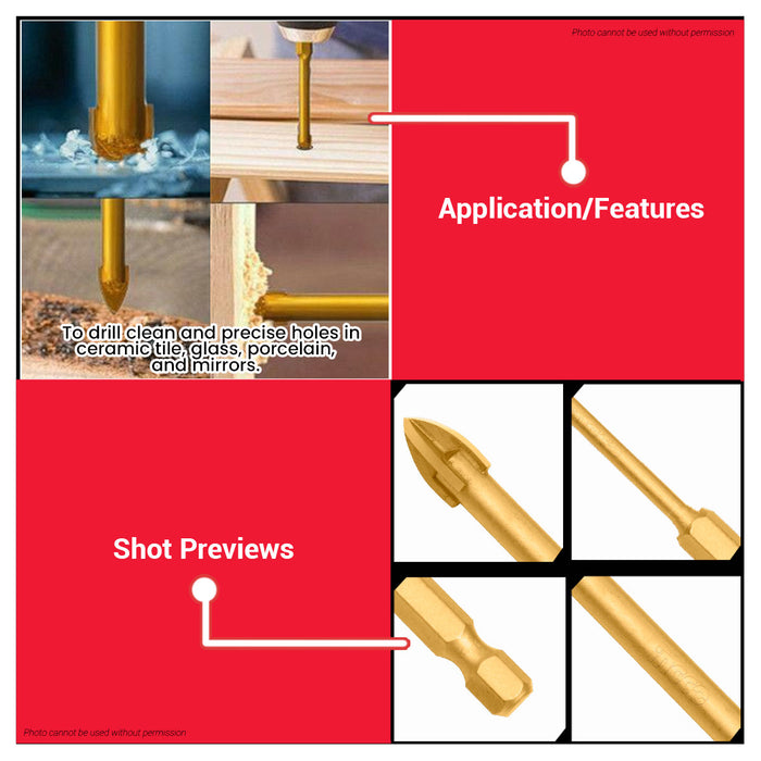 INGCO 1/4" Hex Shank Titanium-Coated Tile and Glass Drill Bit Precision Drilling Power Tool Accessories For Ceramic Porcelain Mirror IHT - BUILDMATE