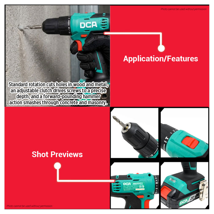 Buildmate x DCA Heavy Duty Cordless Driver/ Hammer Drill 20V 220W Battery 2.0Ah x 1 , Charger ADJZ2035i13-ADM