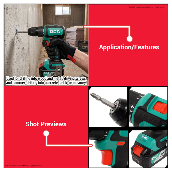 Buildmate x DCA 20V 400W Brushless Hammer Drill Driver 13mm 55Nm 2x4.0Ah w/ Charger ADJZ2055i EM