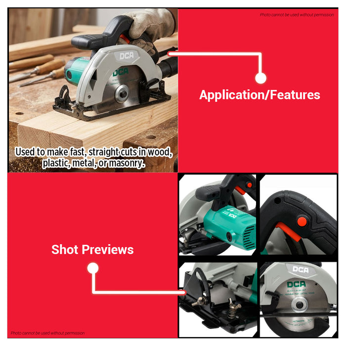 Buildmate x DCA Heavy Duty Electric Circular Saw 1500W w/ 180 (7in) x1.8x25.4x 40T TCT Saw Blade Wood AMY06-185