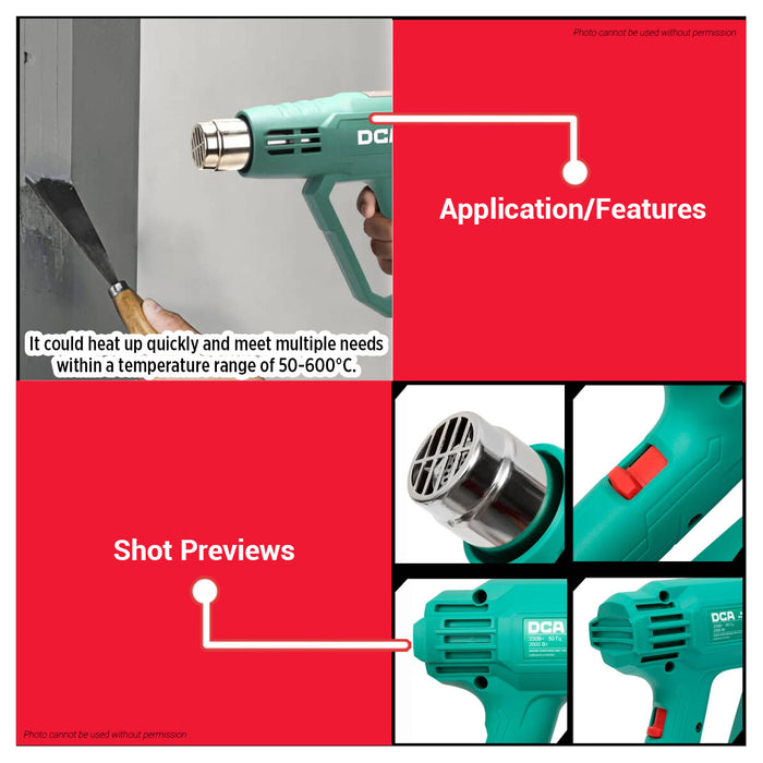 Buildmate x DCA Heavy Duty Heat Gun 2000W Light weight ; 3 Gear Adjustable Temperature & Air Flow AQB05-2000