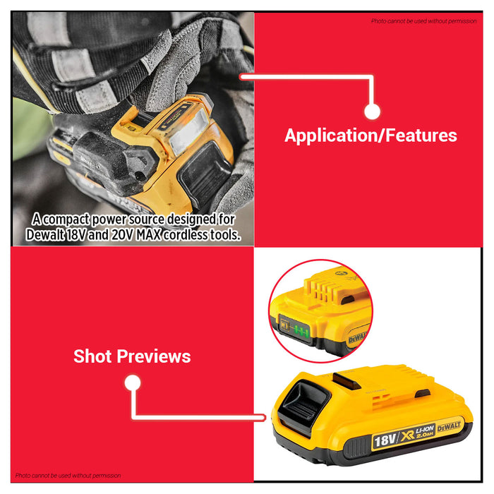 Buildmate x DEWALT 18V 2.0Ah XR Li-Ion Battery Pack DCB183-B1