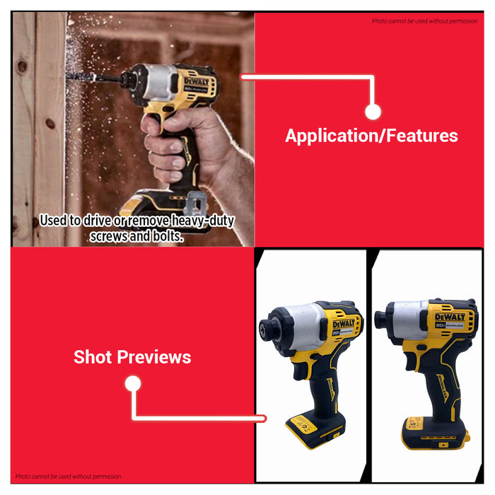 Buildmate x DEWALT ATOMIC 20V MAX Brushless 1/4in Cordless Impact Driver 192Nm Bare DCF840N-B1