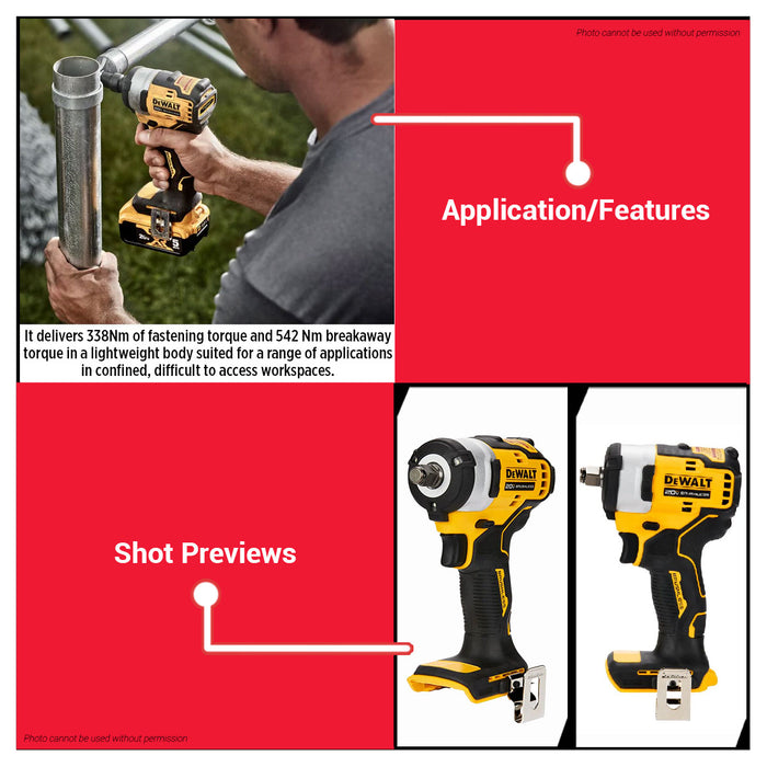 Buildmate x DEWALT ATOMIC 20V MAX Brushless 1/2in 542Nm Impact Wrench Hog Ring 338Nm (BARE) DCF911N