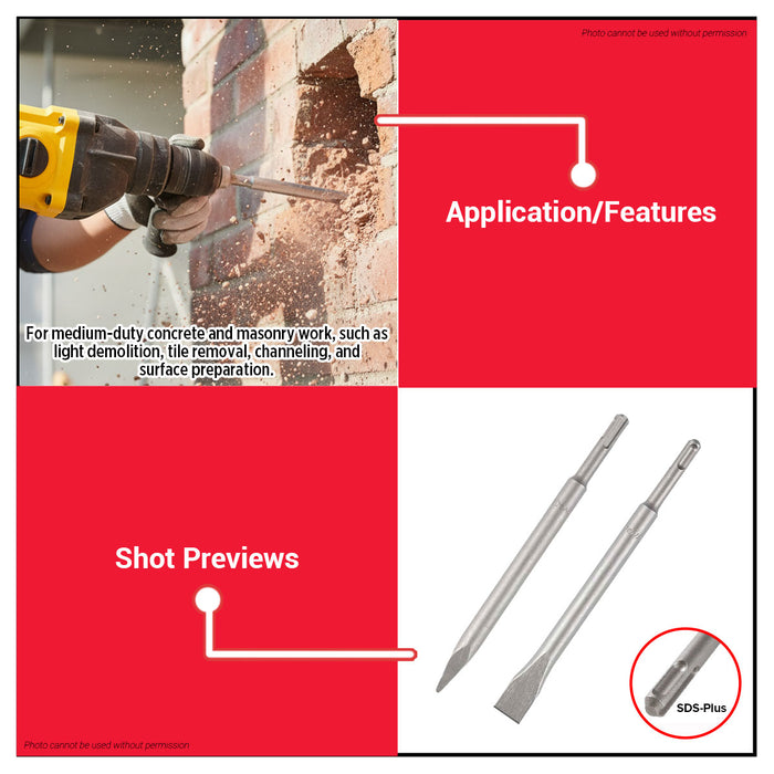 Buildmate x DEWALT SDS Plus Flat & Point Chisel 20x250mm for Rotary Hammer DWA0801/0802