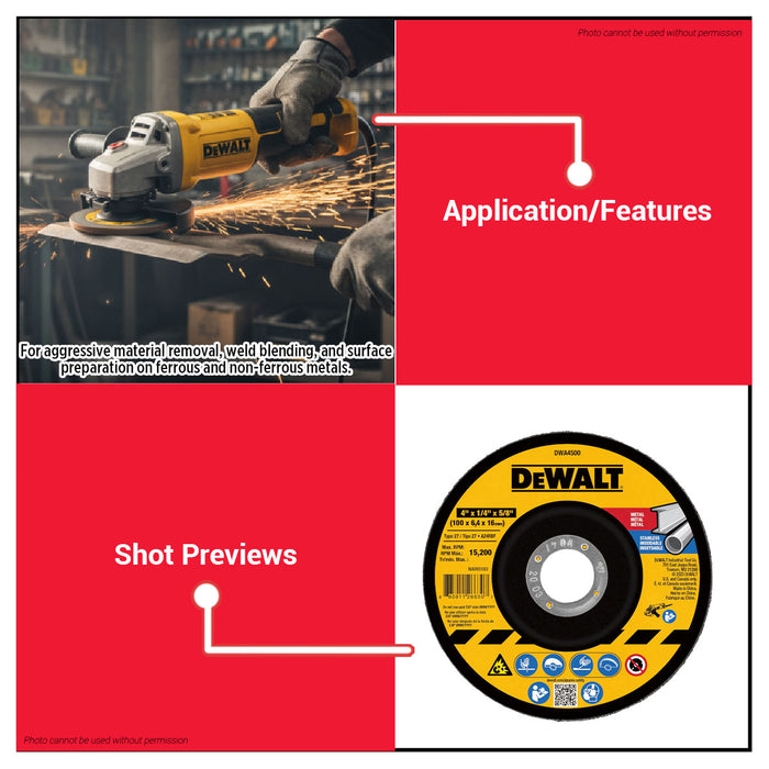 Buildmate x DEWALT 100mm Metal Grinding Wheel T27 6mm Thick High Speed DWA4500-B1