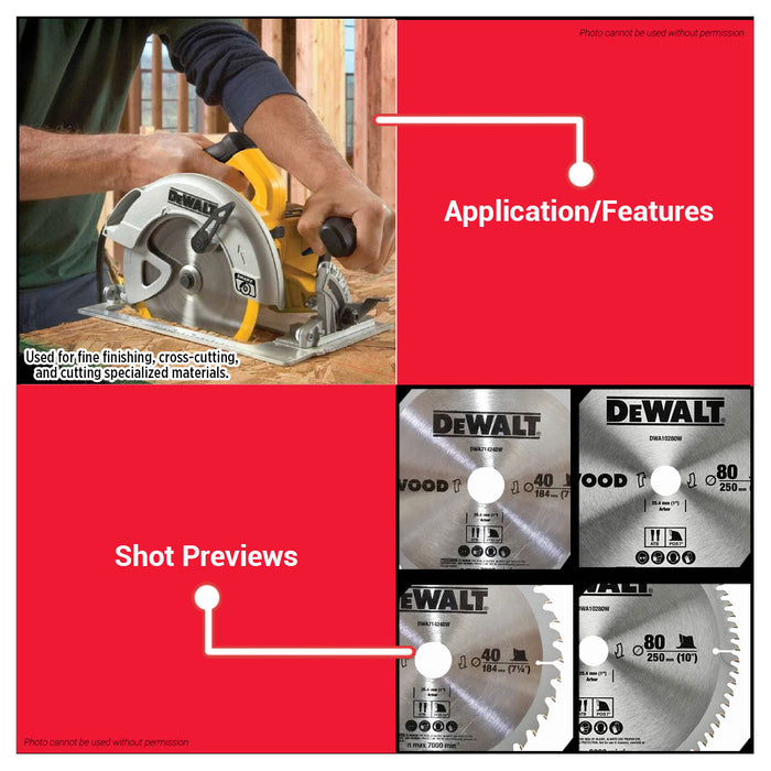 Buildmate x DEWALT Circular Saw Blade 7-1/4” 40T & 10” 80T Wood Cutting 25.4mm Arbor