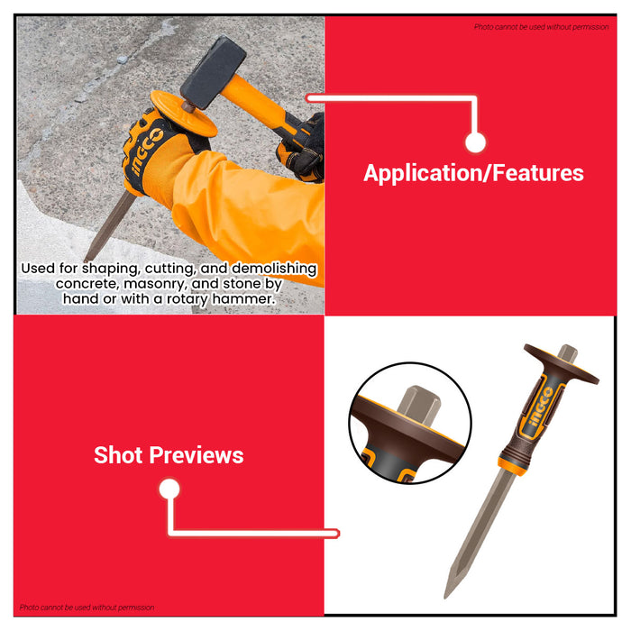 Buildmate x INGCO Concrete Chisel 305mm 40Cr Heat-Treated with Powder Coating HCC830416/19  IHT
