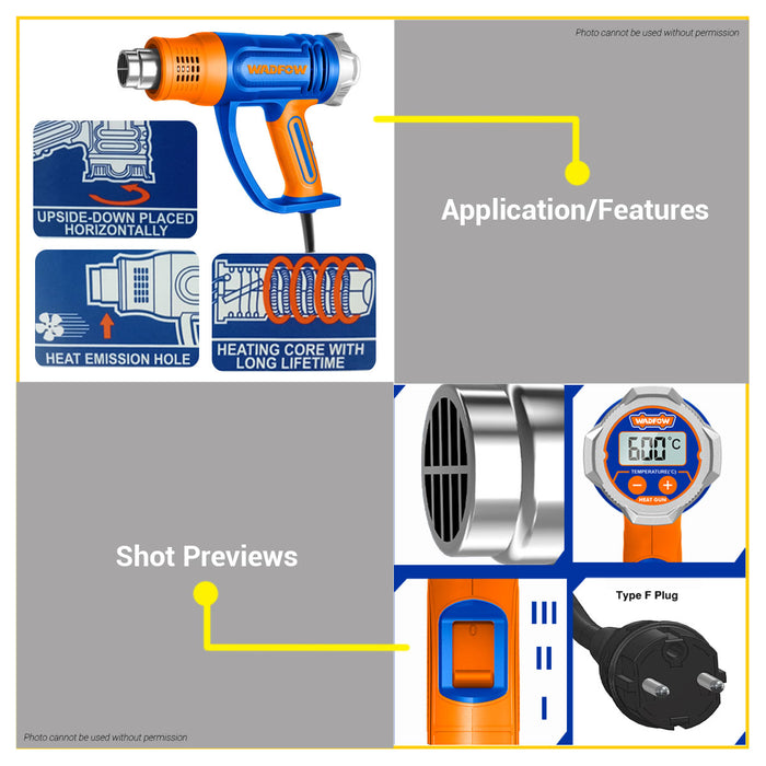 BUILDMATE Wadfow Heat Gun 2000W Hot Air Gun Blower Adjustable Temperature with LCD Display Shrink Wrapping Drying Tool WHG1530 - WPT