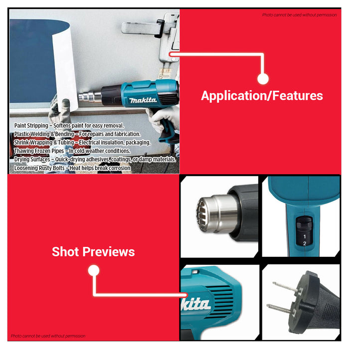 BUILDMATE MAKITA 240V 1600W Heat Gun/ Hot Air Gun with Case for heating, drying, stripping, and shrinking applications HG5030K