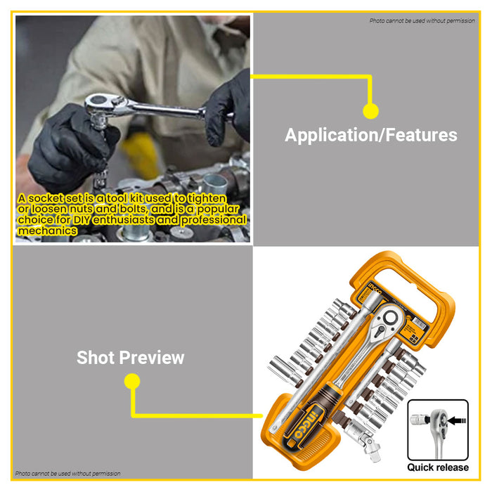 BUILDMATE Ingco 17pcs 1/2" Socket Set HKTS12171 - IHT