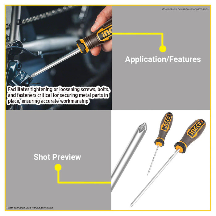 BUILDMATE Ingco Phillips Screwdriver 75mm / 125mm / 150mm S2 Crosshead Magnetic Long Shank Screw Driver Hand Repair Tool SOLD PER PIECE - IHT
