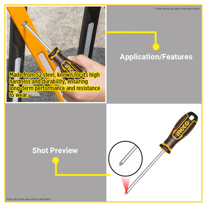 BUILDMATE Ingco Phillips Screwdriver PH3x20mm Crosshead Magnetic Non-Slip Screw Driver Repair Hand Tools for Electronics & DIY HSDPH3200 - IHT