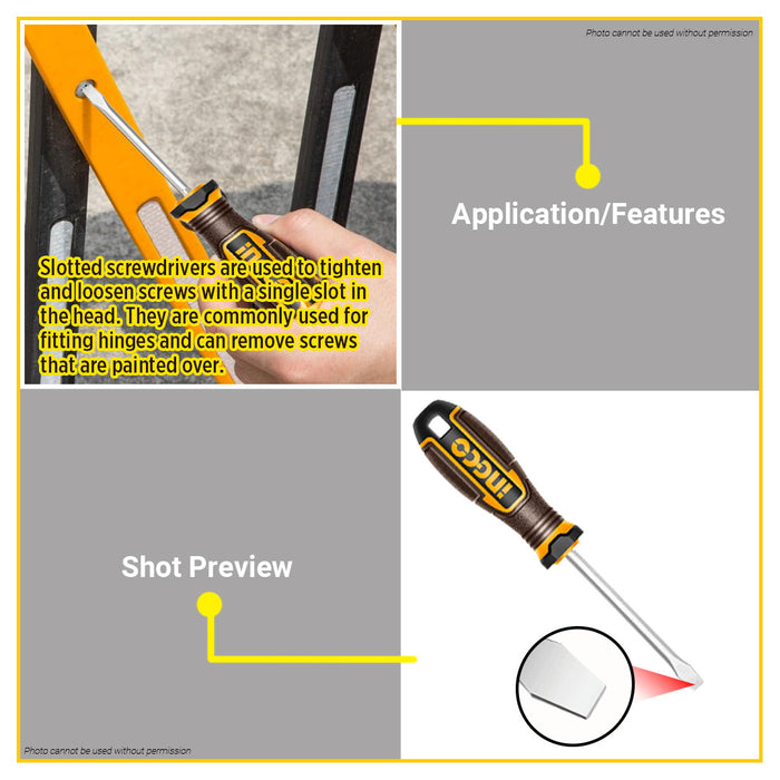 BUILDMATE Ingco Slotted Flat Screwdriver SL6.5x150mm S2 / Cr-V Flathead Round Shank Screw Driver Repair Hand Tools SOLD PER PIECE - IHT