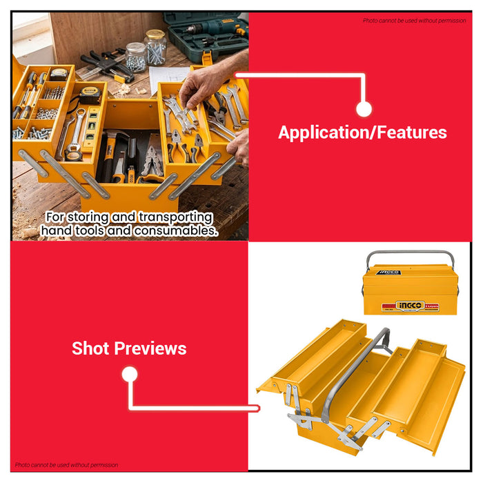 INGCO Tool Box 3 LAYERS 404x200x205mm HTB03  •BUILDMATE• IHT