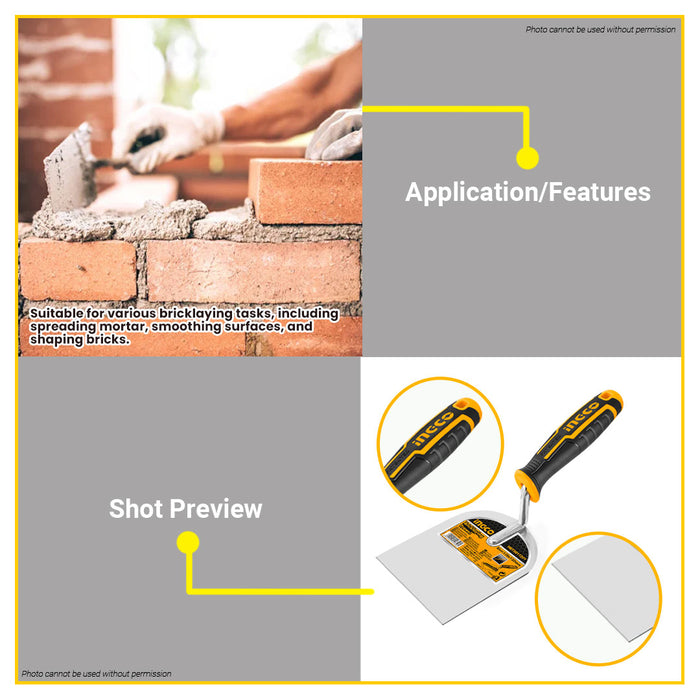 BUILDMATE Ingco Bricklaying Trowel 60x100mm Plastering Brick Layering Cement Smoothening Masonry Finishing Construction Trowels Tool HBTS01601 - IHT