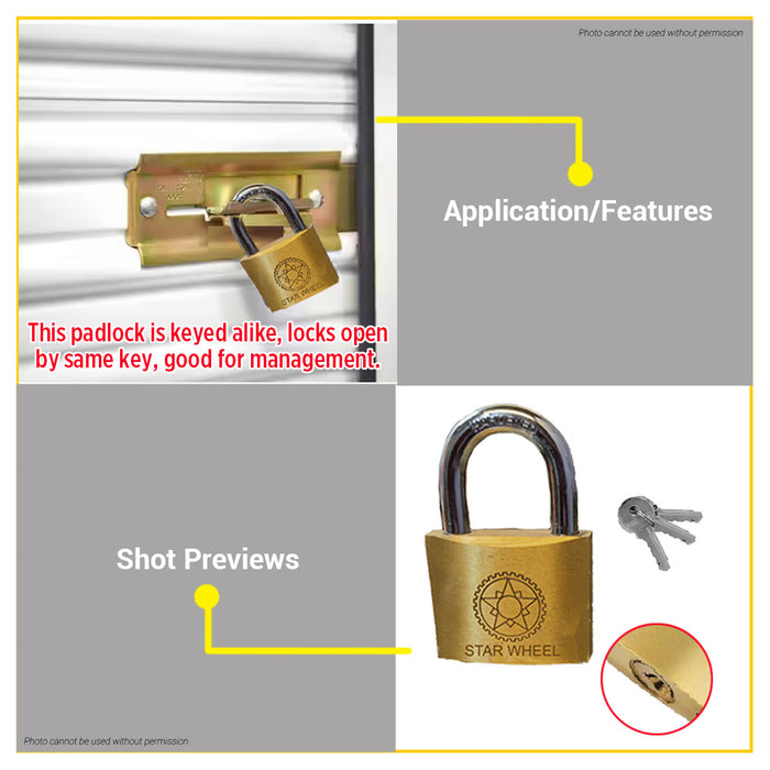Starwheel 4-pc Keyed Alike Brass Padlock 30mm / 40mm / 50mm
