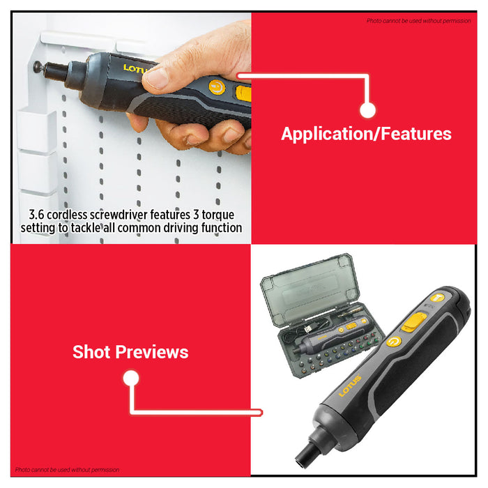 Lotus 3.6V Smart Electric Screwdriver Pen with 20 Bits LTDR4XP LPT