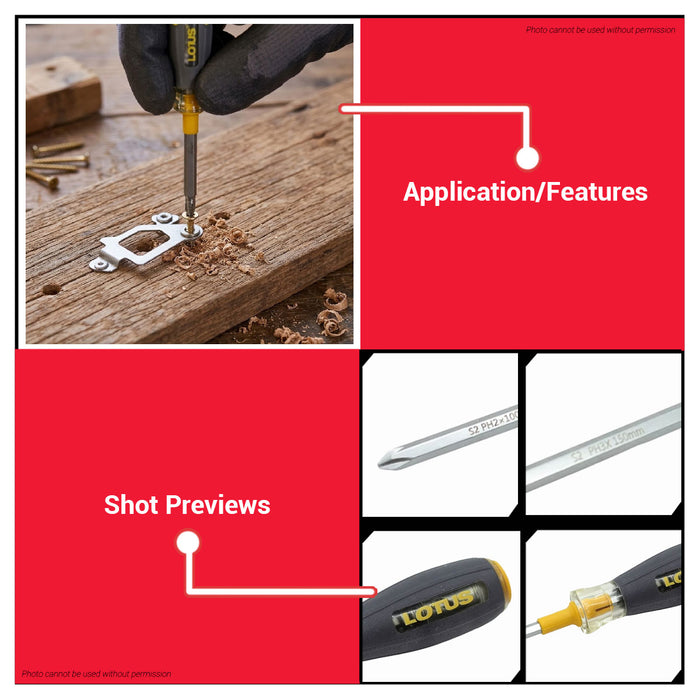 Buildmate x LOTUS (Sold Per Piece) Magnetic Impact Screwdriver PH2x100mm/PH3x150mm Cr-V Steel LHT