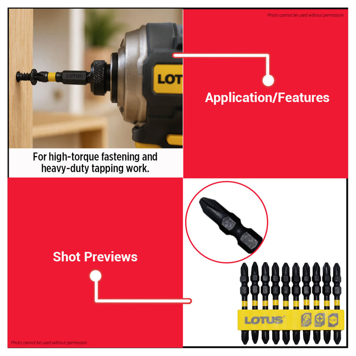 Buildmate x LOTUS PH2 65MM Magnetized Impact Screw Bit 10PCS/SET Double Ended Precision Bit LTIB65 LHT