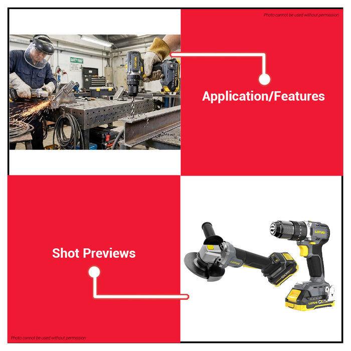 Buildmate x LOTUS COMBO KIT 20V #1 Impact Drill and Angle Grinder Lutos CCX100 LPT