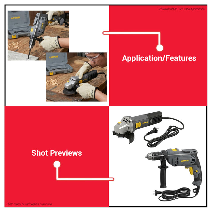 Buildmate x LOTUS COMBO PACK 750W Impact Drill + Angle Grinder 13mm 100mm CP15-V2 LPT