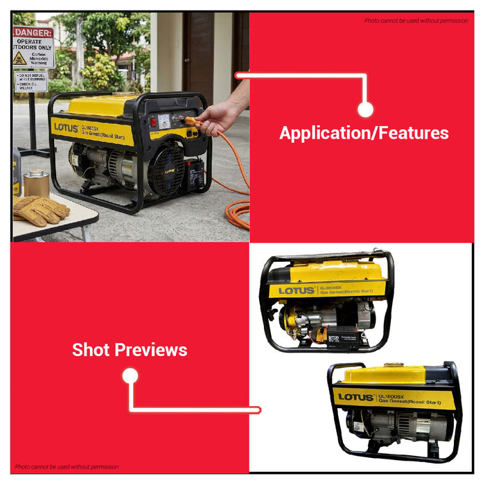 Buildmate x LOTUS Gas Generator 1.5kW-3.2kW Petrol Electric Start/Recoil GL1800SX GL3800EX