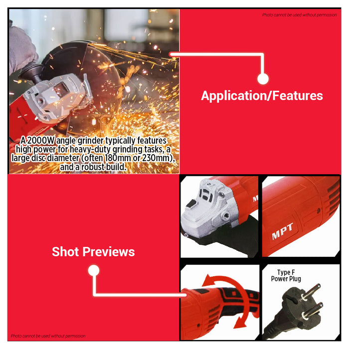 MPT 2000W Angle Grinder 180mm MAG1802 PT • MOST PROFESSIONAL TOOLS •