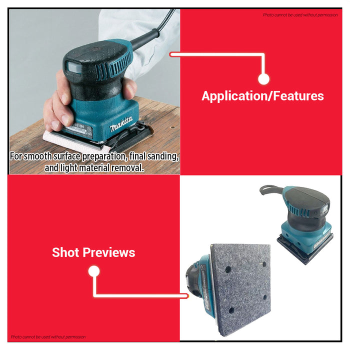 Buildmate x MAKITA 170W 1/4 Sheet Finishing Palm Sander 12000OPM Soft Grip Wood Sander BO4510H