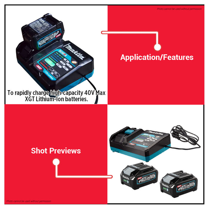 Buildmate x MAKITA DC40RA 40V XGT Fast Charger Single Port Li-Ion Battery Charger Wall Mount Cooling System