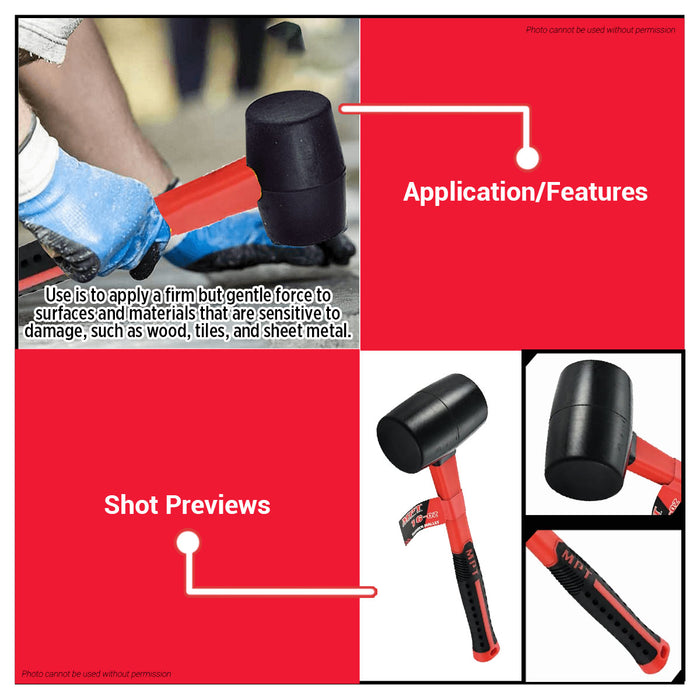 Buildmate x MPT 8"/16" Rubber Mallet Fiberglass Handle Heavy Duty MHD05001