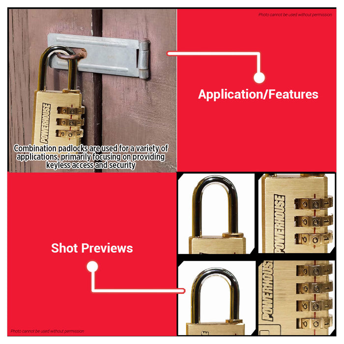 PowerHouse 3 / 4 Dials (30mm/40mm) Brass Combination Padlock | PH-BCPL-440 | PH-BCPL-330 - PHDH