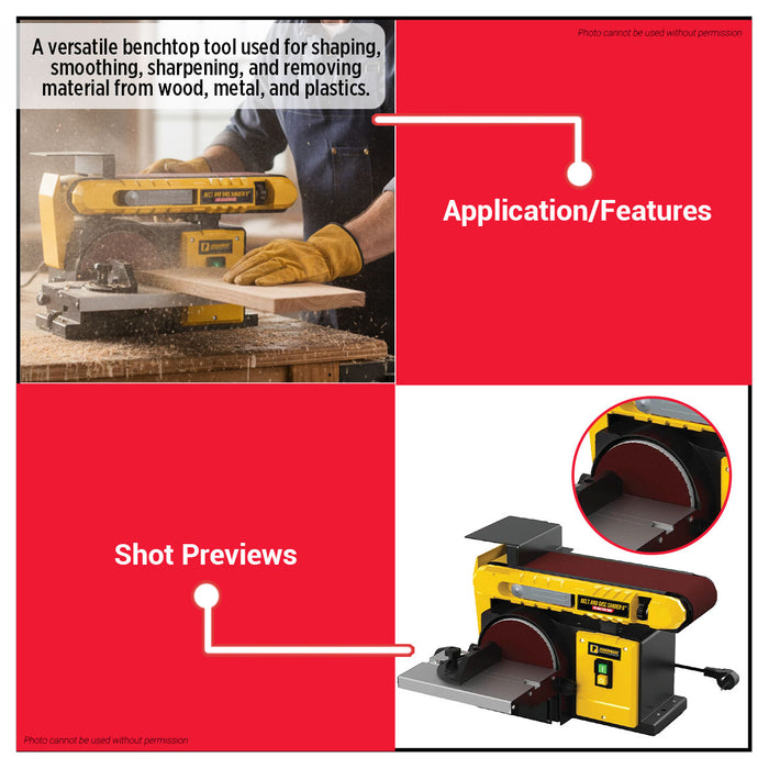 Buildmate x PowerHouse Belt & Disc Sander 6" 500W PH-BDS-500-INDL PHPT
