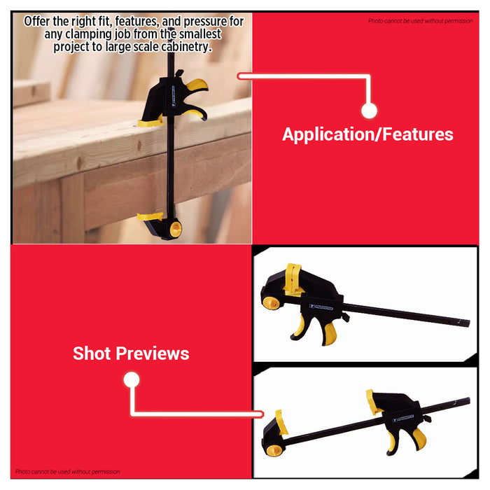 PowerHouse 6” / 8” / 12” / 18” / 24” / 36” Inches Cushion Grip Quick Bar Clamp | PH-CGQBCLAMP - PHHT