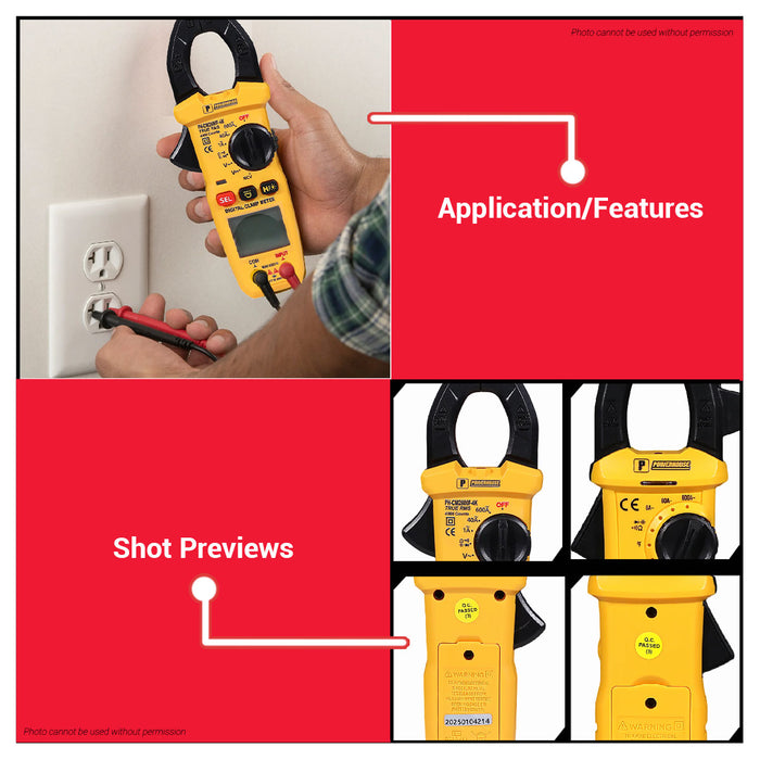 Powerhouse Digital Clamp Meter 4,000/ 6,000 Counts AC/DC Voltage 600V/CAT II  PHHT