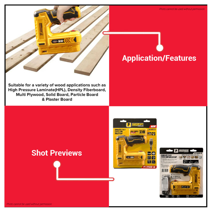 PowerHouse Cordless 2-in-1 Electric Staple and Nail Gun 4V Rechargeable USB Type C with 500pcs Nail and Staple PH-CSGUN-4V PHPT