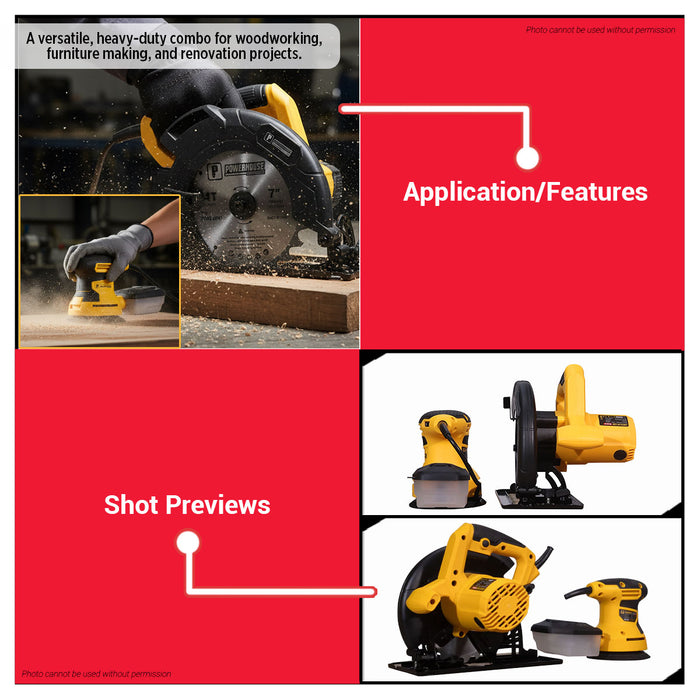 Buildmate x PowerHouse Power Combo Circular Saw 1400W and Random Orbital Sander 400W Set PH-CSROS-COMBO