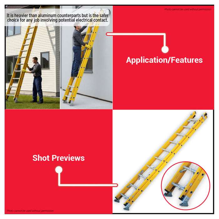 Buildmate x POWERHOUSE Fiberglass Extension Ladder 16-28ft 2-Section Non-Conductive PHHT