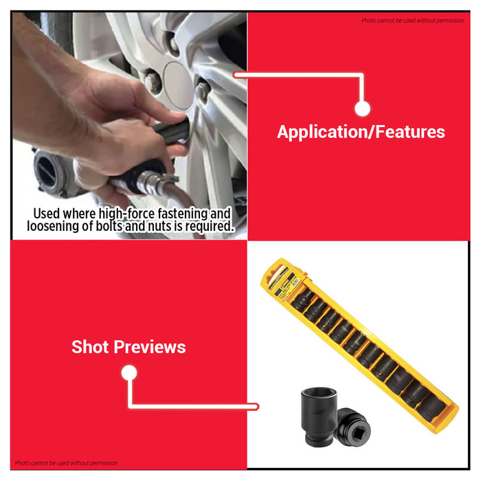 PowerHouse 10pcs 1/2" Drive Impact Socket Set for Heavy-Duty Use PH-IS10-10SET PHHT