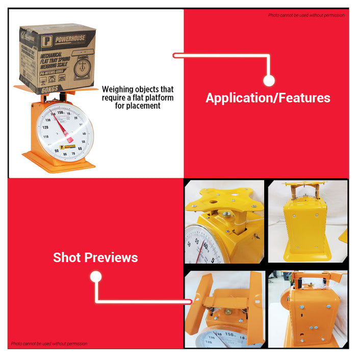 PowerHouse 60kgs | 150kgs Mechanical Flat Tray Spring Weighing Scale PH-MFSWS-60KG | PH-MFSWS-150KG PHHT