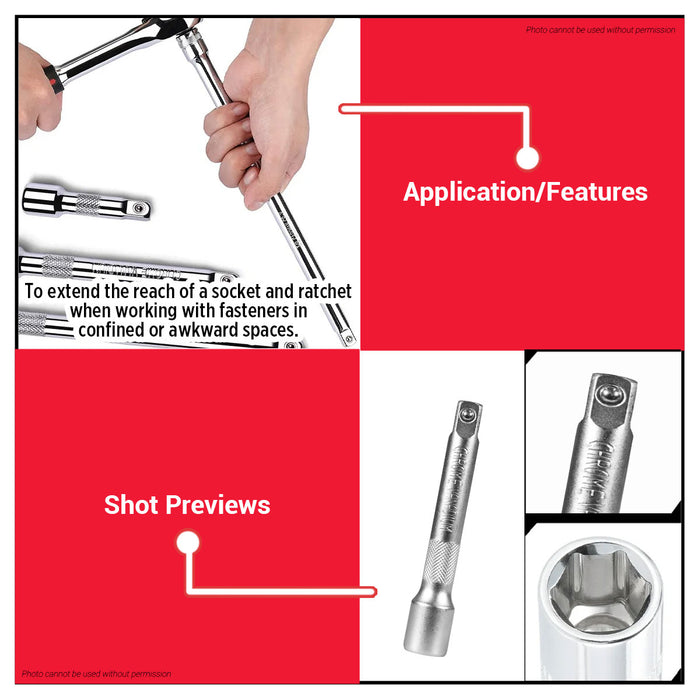 PowerHouse 5" Ratchet Extension Bar 1/2" Drive for Socket Wrench Use PH-RTEXTB12D-5 PHHT
