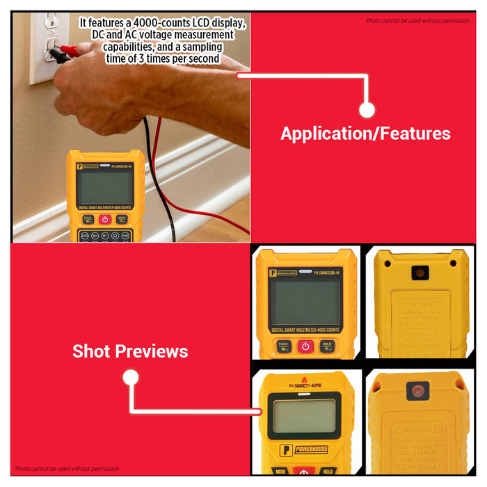 Powerhouse Digital Smart Multimeter True RMS AC DC Voltage Tester Auto Range Meter with NCV Detection for Electricians Technicians & DIY Users - PHHT