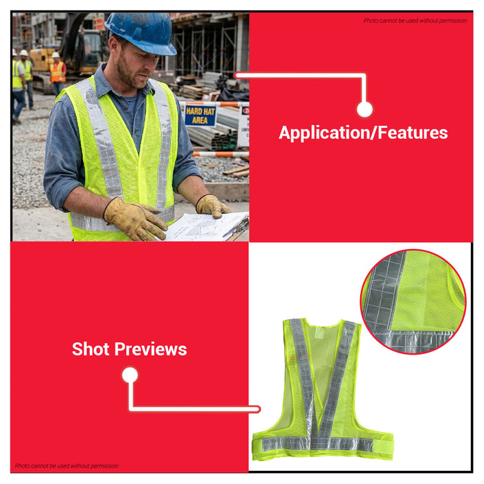 Buildmate x PowerHouse Reflectorized Safety Vest V-Type XL Light Green Mesh Fabric PHHT